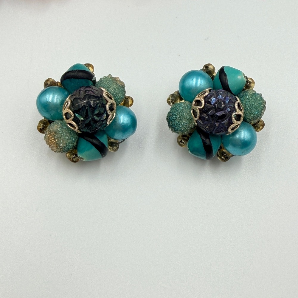 Vtg Japan Hong Kong Beaded Cluster Earrings‎ Lot 10 pairs Costume Jewelry Clip - Picture 8 of 16